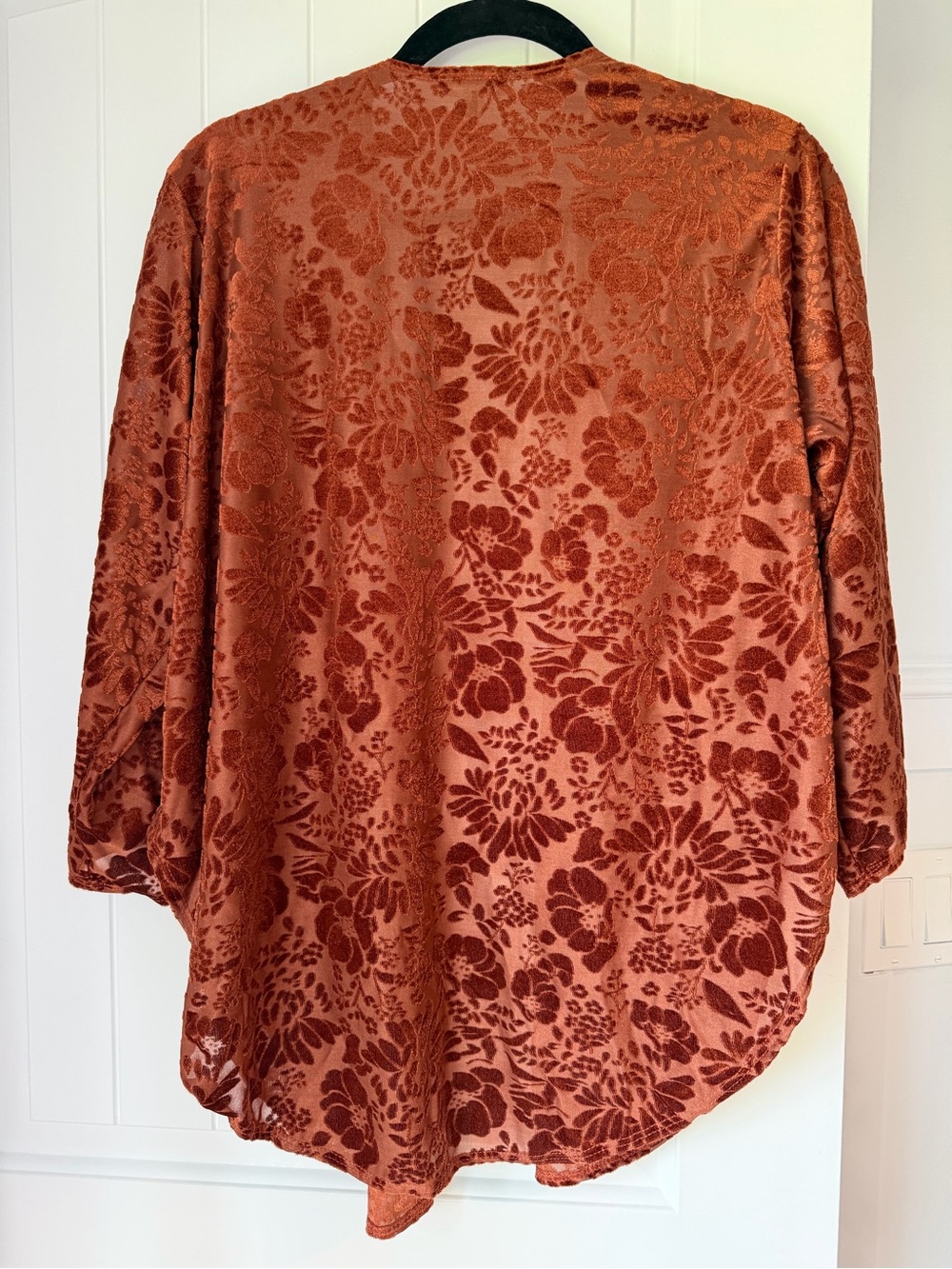 Earthbound Floral Burnout Velvet Kimono Cardigan Rust Boho Small - Picture 3 of 6